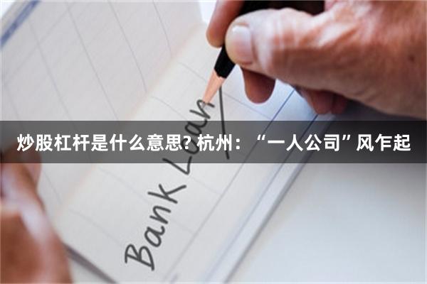 炒股杠杆是什么意思? 杭州：“一人公司”风乍起