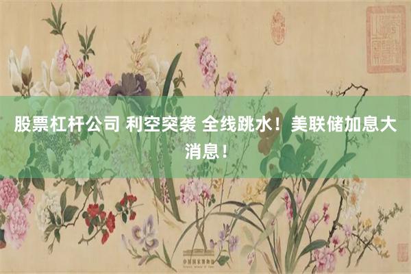 股票杠杆公司 利空突袭 全线跳水！美联储加息大消息！